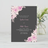 素朴ピンクエレガントローズ秋シャドーグレー結婚ズ 招待状 (スタンド正面)