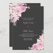 素朴ピンクエレガントローズ秋シャドーグレー結婚ズ 招待状 (正面/裏面)