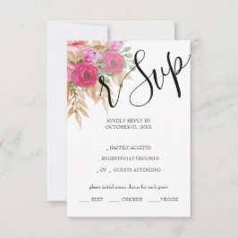 素朴ピンクパンパスウォーターカラー絵を描ハンド 出欠カード