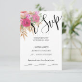 素朴ピンクパンパスウォーターカラー絵を描ハンド 出欠カード (スタンド正面)