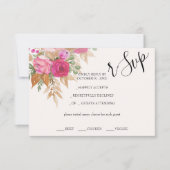 素朴ピンクパンパスウォーターカラー絵を描ハンド 出欠カード (正面)