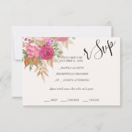 素朴ピンクパンパスウォーターカラー絵を描ハンド 出欠カード