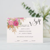 素朴ピンクパンパスウォーターカラー絵を描ハンド 出欠カード (スタンド正面)