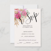 素朴ピンクパンパスウォーターカラー絵を描ハンド 出欠カード (正面)