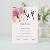 素朴ピンクパンパスウォーターカラー絵を描ハンド 出欠カード (スタンド正面)