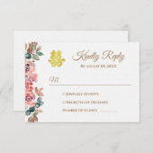 素朴ピンクフローラ中国の結婚リース 出欠カード (正面/裏面)