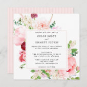素朴ピンク牡丹フローラ結婚ズ 招待状 (正面/裏面)