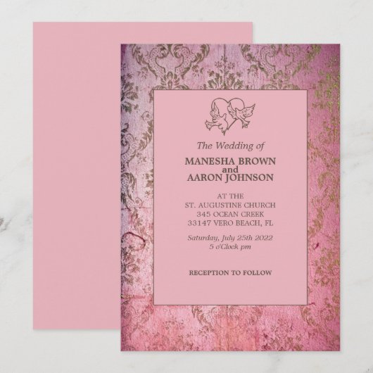 素朴ピンク – 結婚式 招待状 (正面/裏面)