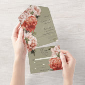 素朴ピーチ&ラストピーニーオンセージノディナー オールインワン招待状 (貼ってはがせる)