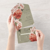 素朴ピーチ&ラストピーニーズオンセージディナー オールインワン招待状 (貼ってはがせる)