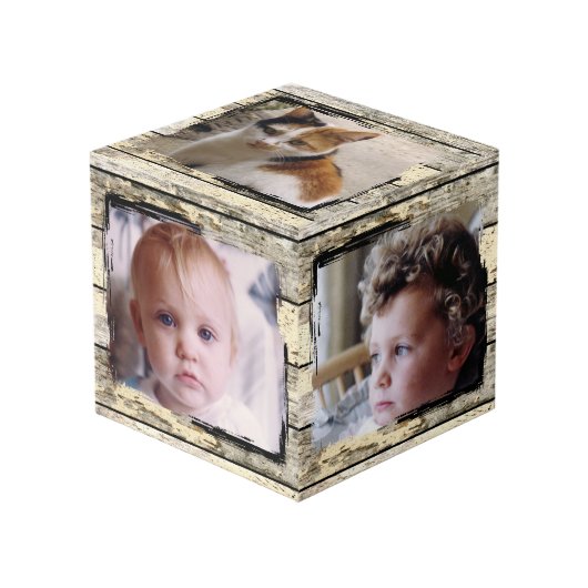 素朴フェイク木の家族5写真 フォトキューブ (正面アングル)