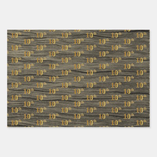 素朴フェイク木目エレガントフェイク金ゴールド「10th」 ラッピングペーパーシート (正面2)
