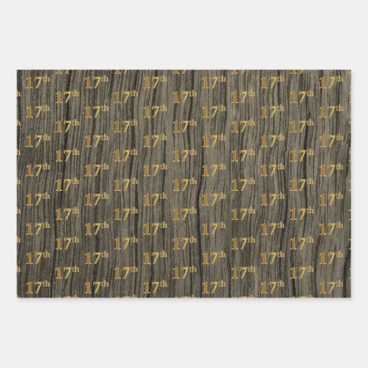 素朴フェイク木目エレガントフェイク金ゴールド「17日」 ラッピングペーパーシート (正面3)