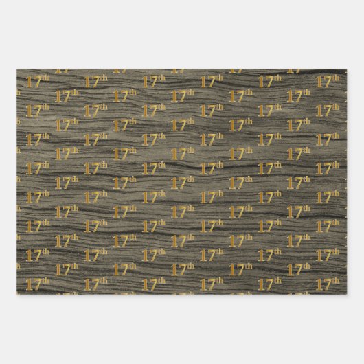 素朴フェイク木目エレガントフェイク金ゴールド「17日」 ラッピングペーパーシート (正面2)