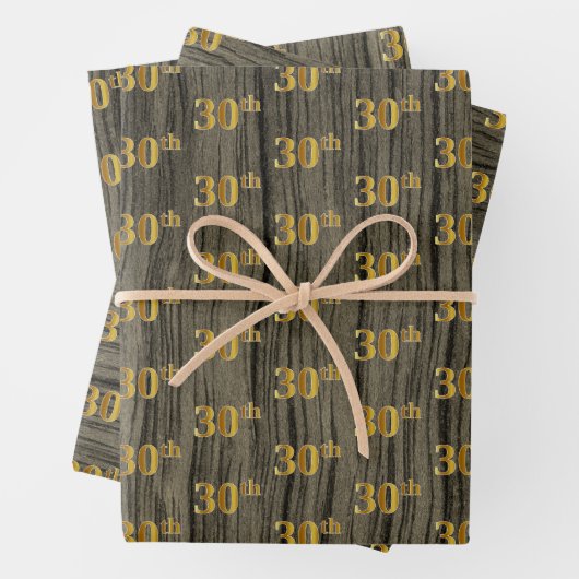 素朴フェイク木目エレガントフェイク金ゴールド「30th」 ラッピングペーパーシート (インサイチュ)