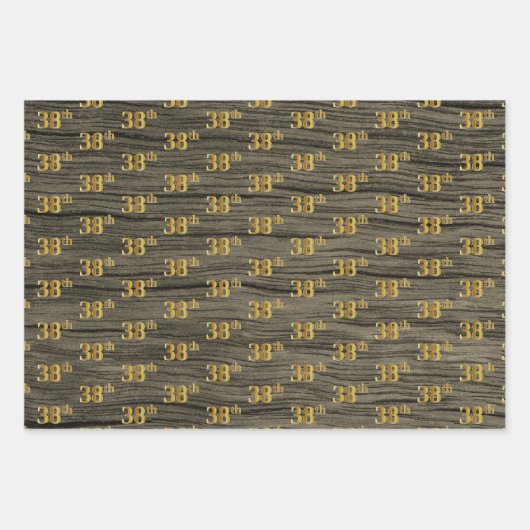 素朴フェイク木目エレガントフェイク金ゴールド「38th」 ラッピングペーパーシート (正面3)