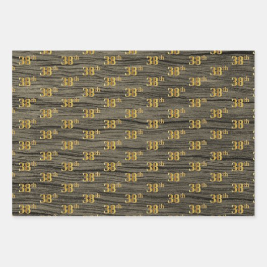 素朴フェイク木目エレガントフェイク金ゴールド「38th」 ラッピングペーパーシート (正面2)
