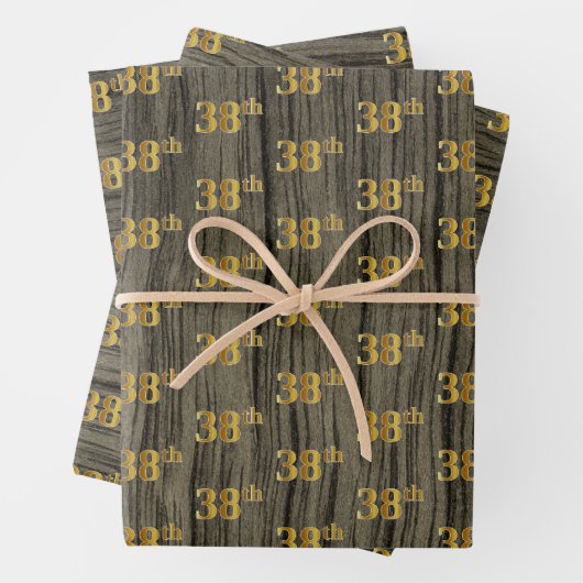 素朴フェイク木目エレガントフェイク金ゴールド「38th」 ラッピングペーパーシート (インサイチュ)