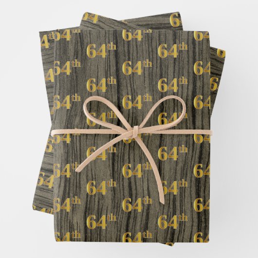 素朴フェイク木目エレガントフェイク金ゴールド「64th」 ラッピングペーパーシート (インサイチュ)