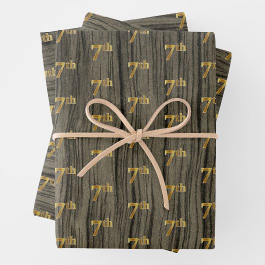 素朴フェイク木目エレガントフェイク金ゴールド「7th」 ラッピングペーパーシート (インサイチュ)