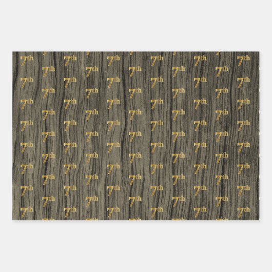 素朴フェイク木目エレガントフェイク金ゴールド「7th」 ラッピングペーパーシート (正面)