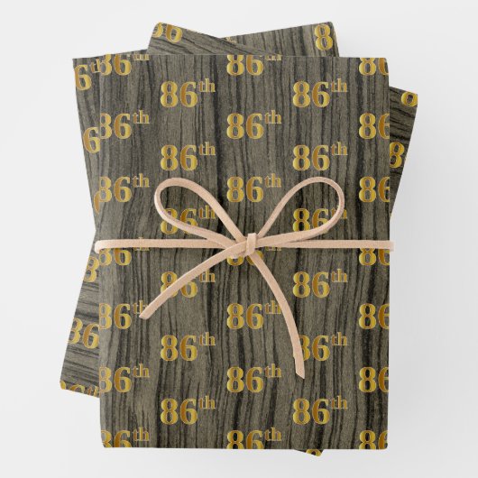 素朴フェイク木目エレガントフェイク金ゴールド「86th」 ラッピングペーパーシート (インサイチュ)