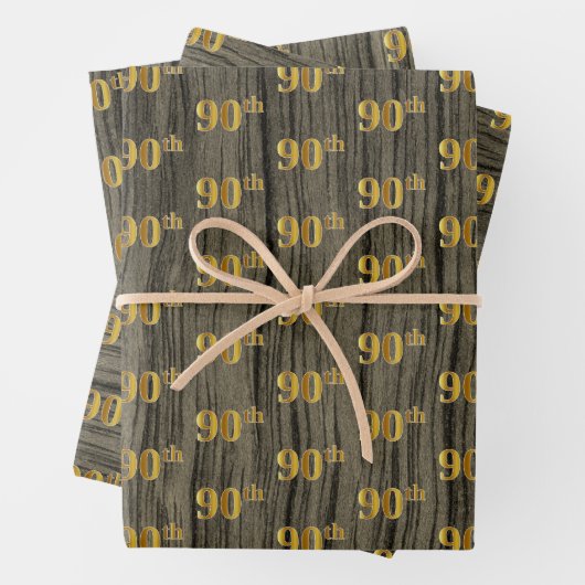 素朴フェイク木目エレガントフェイク金ゴールド「90th」 ラッピングペーパーシート (インサイチュ)