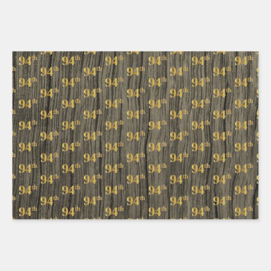 素朴フェイク木目エレガントフェイク金ゴールド「94th」 ラッピングペーパーシート (正面3)