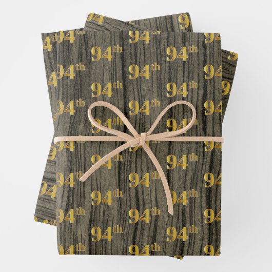 素朴フェイク木目エレガントフェイク金ゴールド「94th」 ラッピングペーパーシート (インサイチュ)