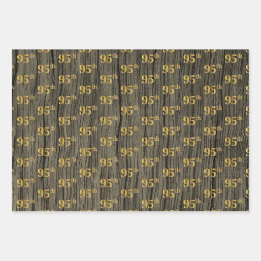 素朴フェイク木目エレガントフェイク金ゴールド「95th」 ラッピングペーパーシート (正面)