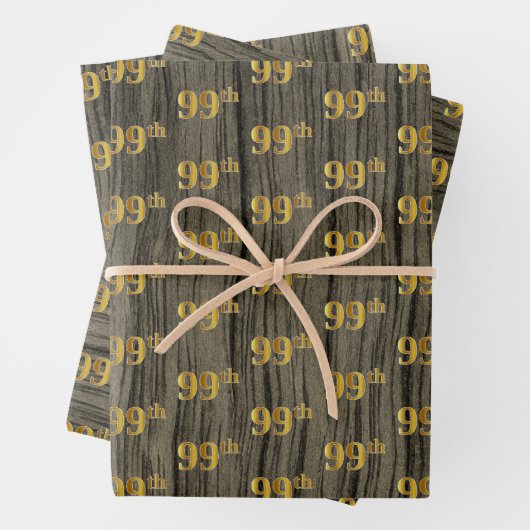 素朴フェイク木目エレガントフェイク金ゴールド「99th」 ラッピングペーパーシート (インサイチュ)