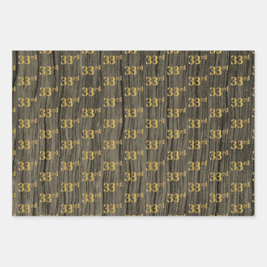 素朴フェイク木目エレガントフェイク、金ゴールド「33位」 ラッピングペーパーシート (正面)