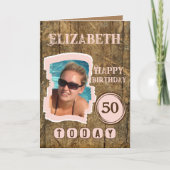 素朴フェイク木茶色ピンク50歳 カード (正面)