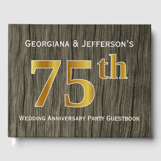素朴フェイク金ゴールド75結婚周年記念パーティー ゲストブック (正面)