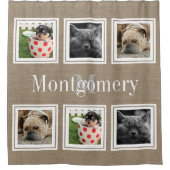 素朴フェイクBurlap 6家族の写真と家族の名前 シャワーカーテン (正面)