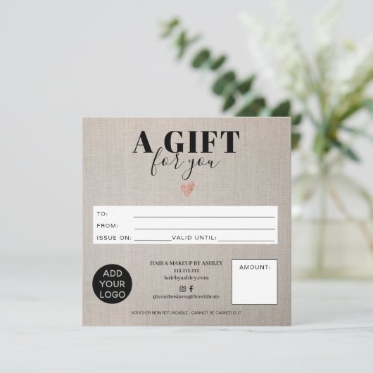 素朴フェイクlinen squareギフト券ロゴ (スタンド正面)