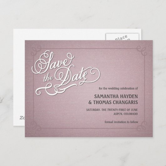 素朴フェードピンク日付の保存 案内ポストカード (正面/裏面)