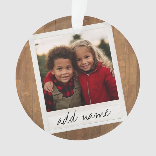 素朴フォトフレーム（正方形のインスタグラムと木材を使用） オーナメント (正面)
