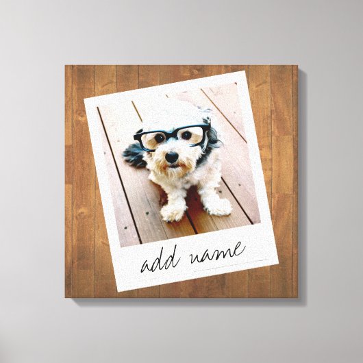 素朴フォトフレーム（正方形のインスタグラムと木材を使用） キャンバスプリント (正面)