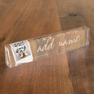 素朴フォトフレーム(正方形のインスタグラムと木材を使用) デスクネームプレート