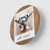 素朴フォトフレーム（正方形のインスタグラムと木材を使用） ラウンド壁時計 (傾斜)