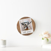 素朴フォトフレーム（正方形のインスタグラムと木材を使用） ラウンド壁時計 (ホーム)