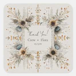 素朴フォークアートフローラ結婚ズ スクエアシール