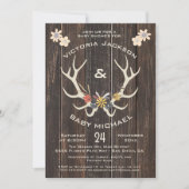 素朴フォークアート鹿〔雄ジカの〕枝角ベビーシャワー 招待状 (正面)
