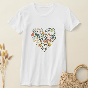 素朴フォーク山花ハート Tシャツ