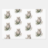 素朴フクロウと花 ラッピングペーパーシート (正面)
