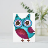 素朴フクロウティール(緑がかった色)&パープル ポストカード (スタンド正面)