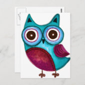 素朴フクロウティール(緑がかった色)&パープル ポストカード (正面/裏面)