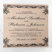 素朴フラ華美イ縁どのBurlap写真結婚の 三つ折り招待状 (内部最初)