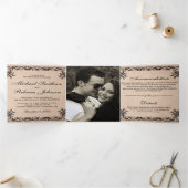 素朴フラ華美イ縁どのBurlap写真結婚の 三つ折り招待状 (内部)